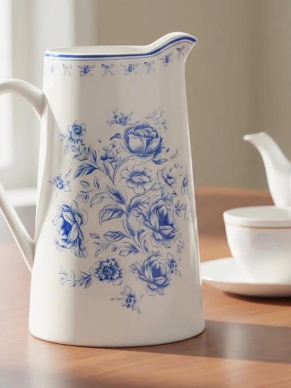 My Texas House Floral Stoneware Pitcher, Blue and White, 3 qt